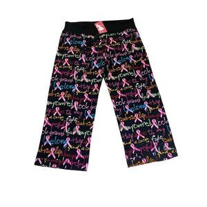NWT Nilla Sheilds Women's Black Cancer Society Pent Crop Capri Pants - Large